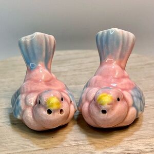 Vintage Pink Ceramic Song Bird Salt and Pepper Shakers